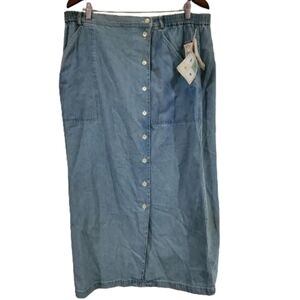 NWT Susan Bristol Vintage 90s's Denim Button Down Midi Skirt Size 16